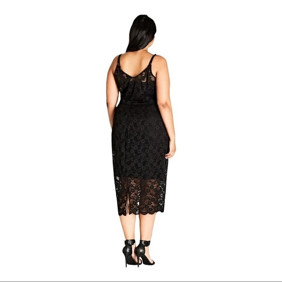 CITY CHIC Black Lace Floral Embroidered Bodycon Midi Slip Dress Size Large/20 - Picture 2 of 6